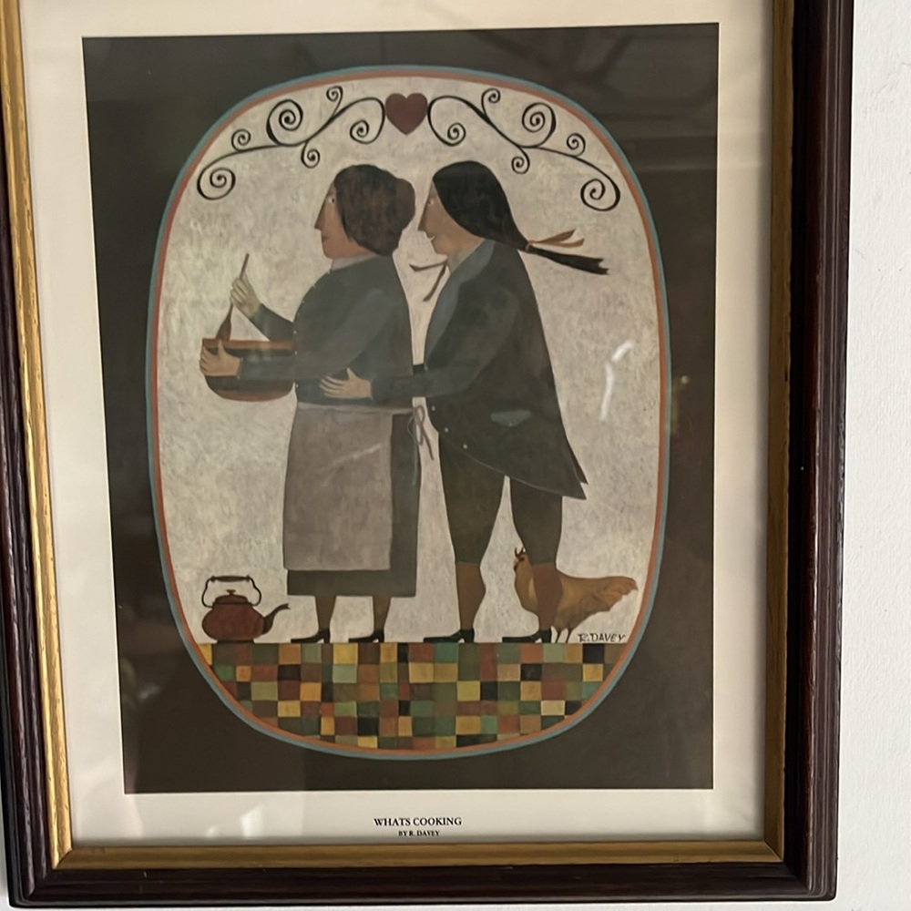 R. Davey Framed Folk Art Print ‘What’s Cooking’ 11.5” x 13.5” - Picture 3 of 5